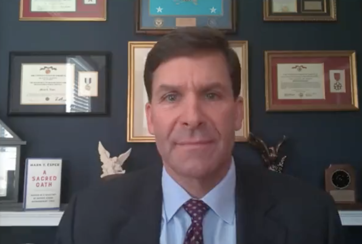 Dr. Mark Esper stands with his wife Leah prior to his swearing in as United  States Secretary of Defense in an Oval Office ceremony at the White House  in Washington, DC, U.S.