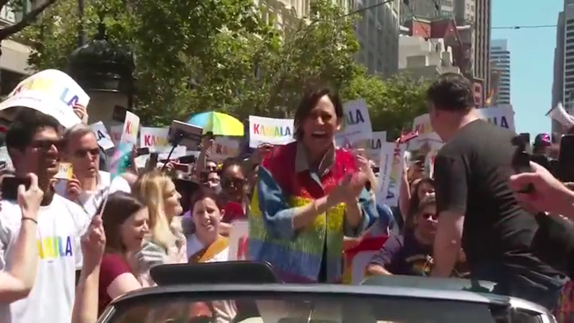 Woman painstakingly recreates Kamala Harris' rainbow Pride jacket using  35,000 rhinestones