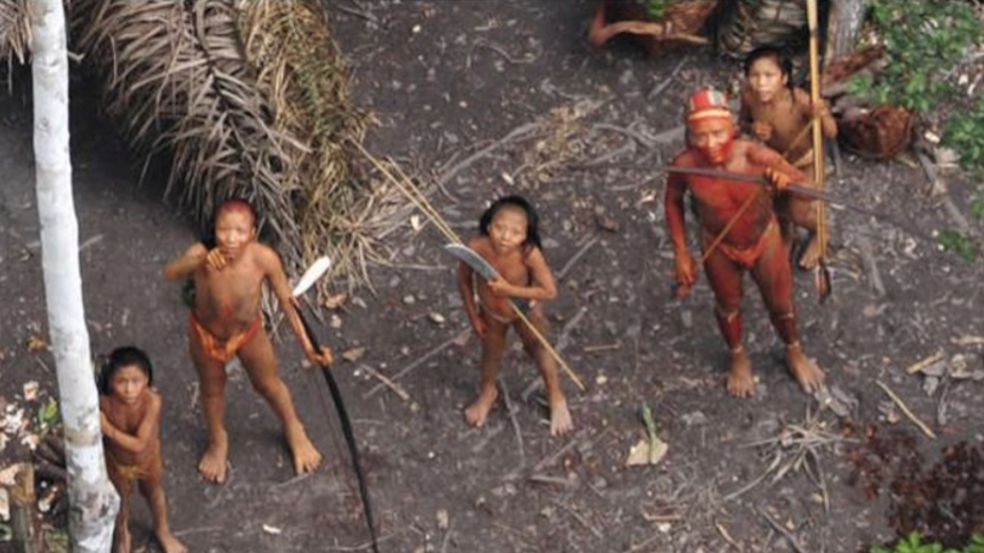 Members of an uncontacted tribe photographed in Brazil, 2012